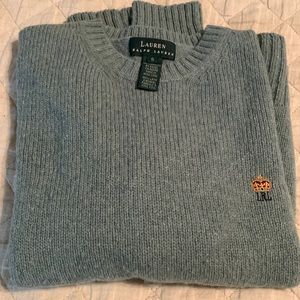 Lauren Ralph Lauren 100% wool sweater with crown logo, blue/green, Small